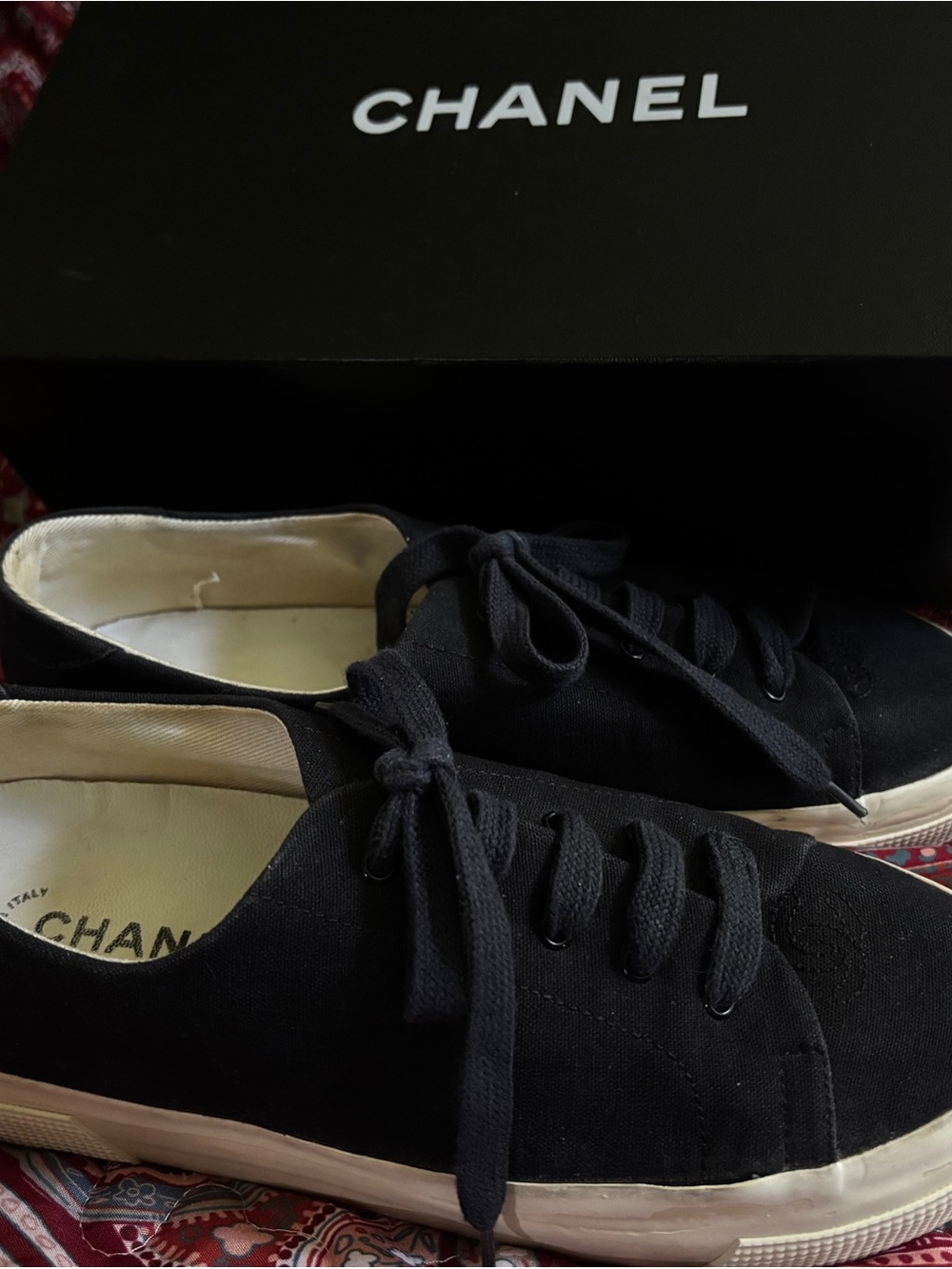 CHANEL Black Canvas Low-Top Women's Sneakers 10B (40)